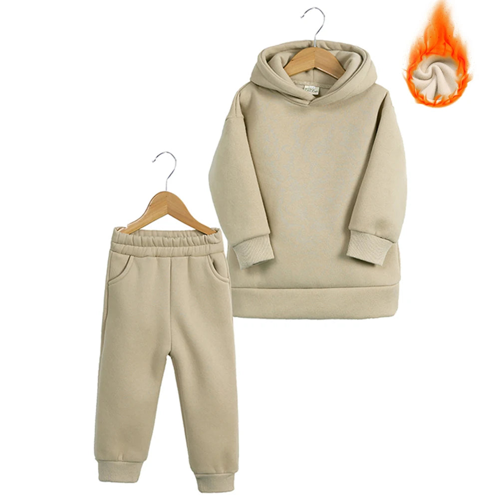 Fleece Tracksuit Clothes Solid Warm Winter Long Sleeve Sets Hoodies Sweatshirt