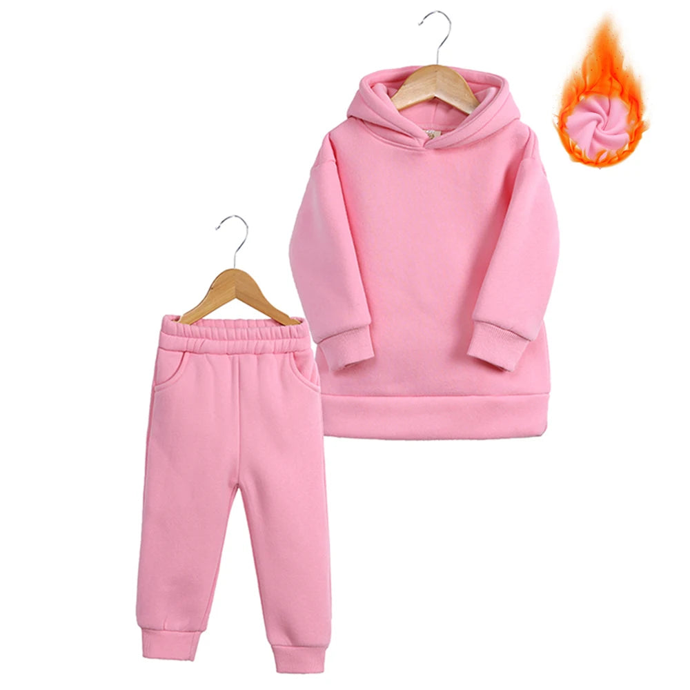Fleece Tracksuit Clothes Solid Warm Winter Long Sleeve Sets Hoodies Sweatshirt