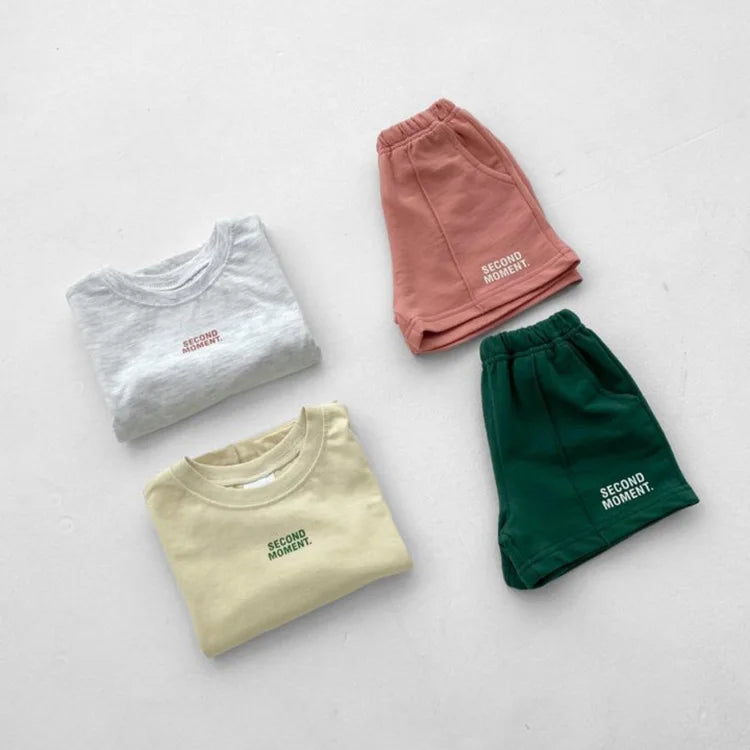 Boy Girl Baby Letter Casual T-shirt Suit Children Cotton Short Sleeve Tops + Shorts