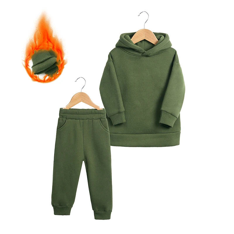 Fleece Tracksuit Clothes Solid Warm Winter Long Sleeve Sets Hoodies Sweatshirt