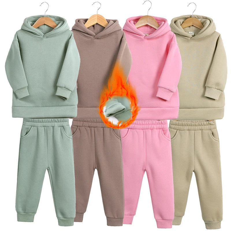 Fleece Tracksuit Clothes Solid Warm Winter Long Sleeve Sets Hoodies Sweatshirt