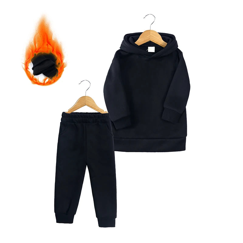 Fleece Tracksuit Clothes Solid Warm Winter Long Sleeve Sets Hoodies Sweatshirt