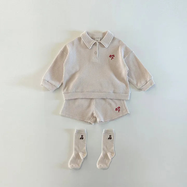 Children Boys/ Girls Letter Turn-down Collar Sweatshirts Casual Simple Tops+ Shorts