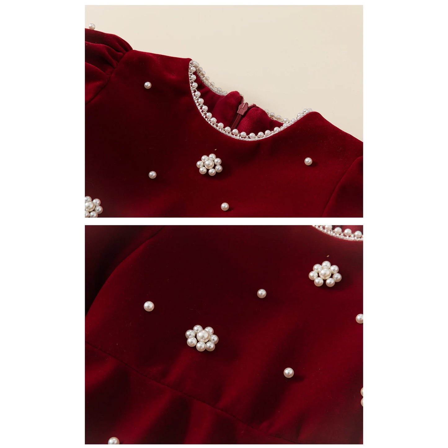 Girls Pearl Thick Warm Fleece Party Christmas Dresses Toddler Wear