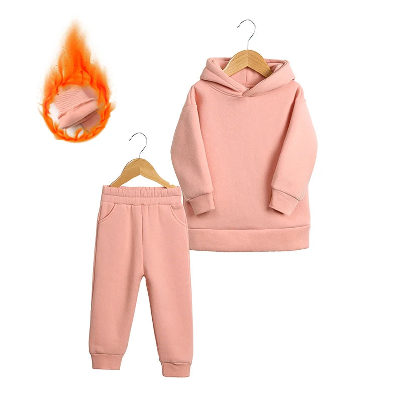 Fleece Tracksuit Clothes Solid Warm Winter Long Sleeve Sets Hoodies Sweatshirt