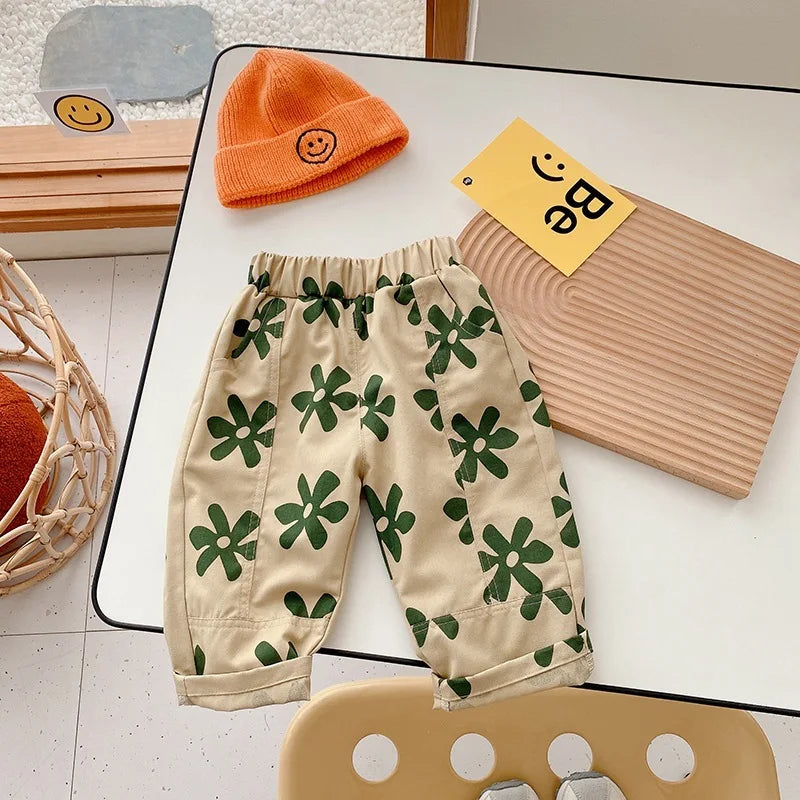 Baby Girl Retro Flower Loose Pants Fashion Comfortable Breathable Cotton Trousers