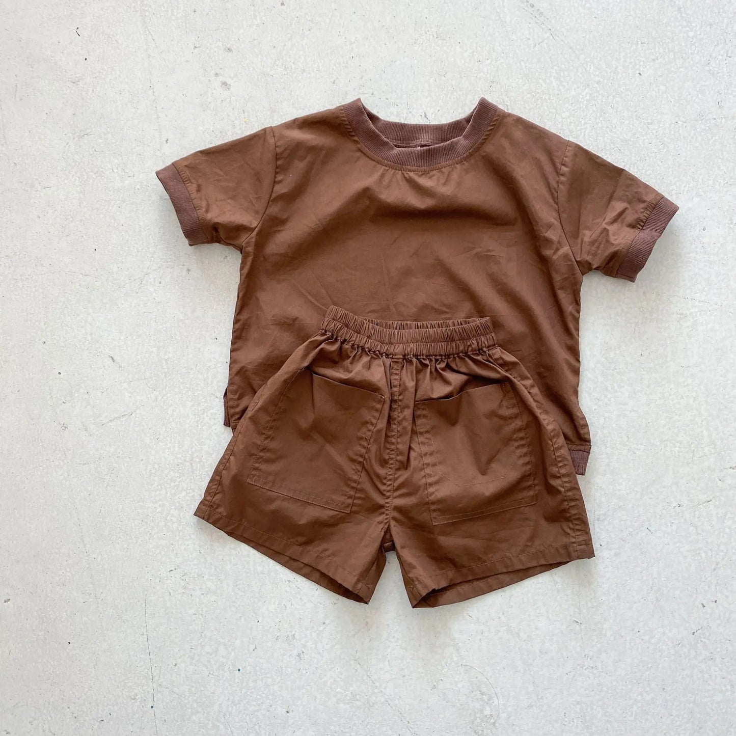 Baby Boy Solid Loose All -match Short Sleeves T-shirt And Girl Simple Comfortable Suit