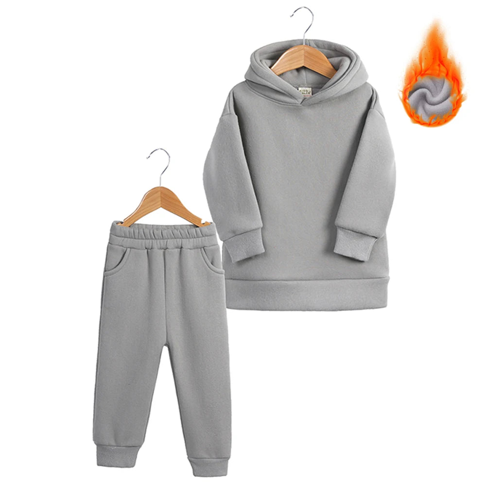 Fleece Tracksuit Clothes Solid Warm Winter Long Sleeve Sets Hoodies Sweatshirt