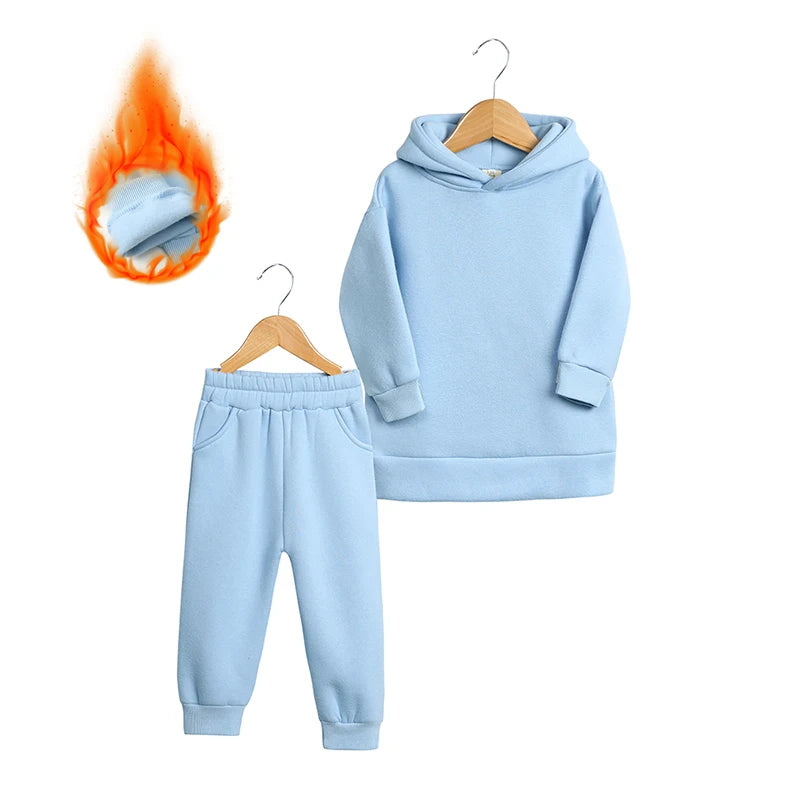Fleece Tracksuit Clothes Solid Warm Winter Long Sleeve Sets Hoodies Sweatshirt