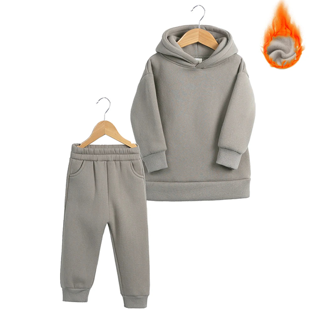 Fleece Tracksuit Clothes Solid Warm Winter Long Sleeve Sets Hoodies Sweatshirt