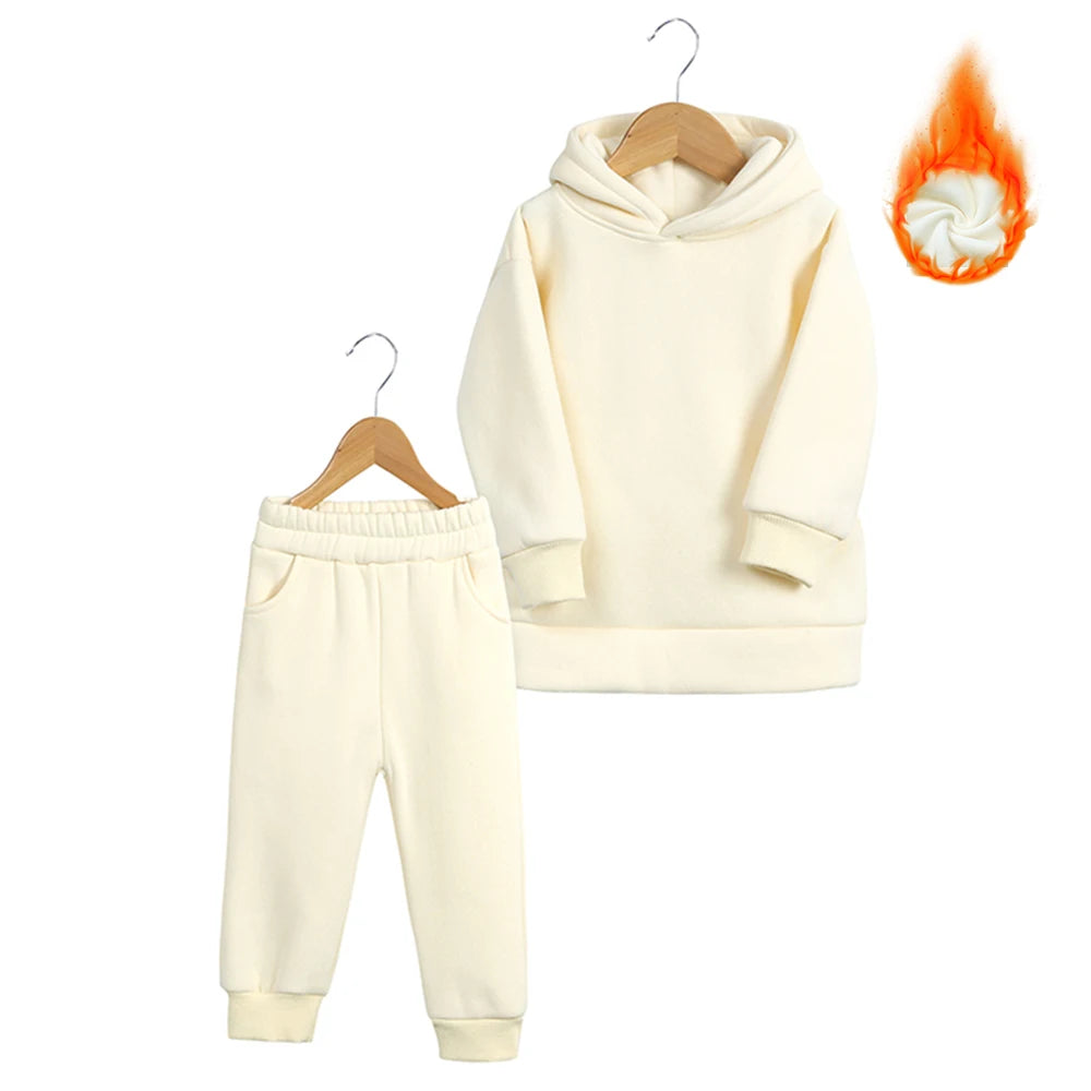Fleece Tracksuit Clothes Solid Warm Winter Long Sleeve Sets Hoodies Sweatshirt