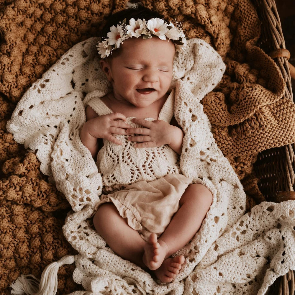 Cotton Material Hollow Out Knitting Infant Baby Girls Jumpsuit