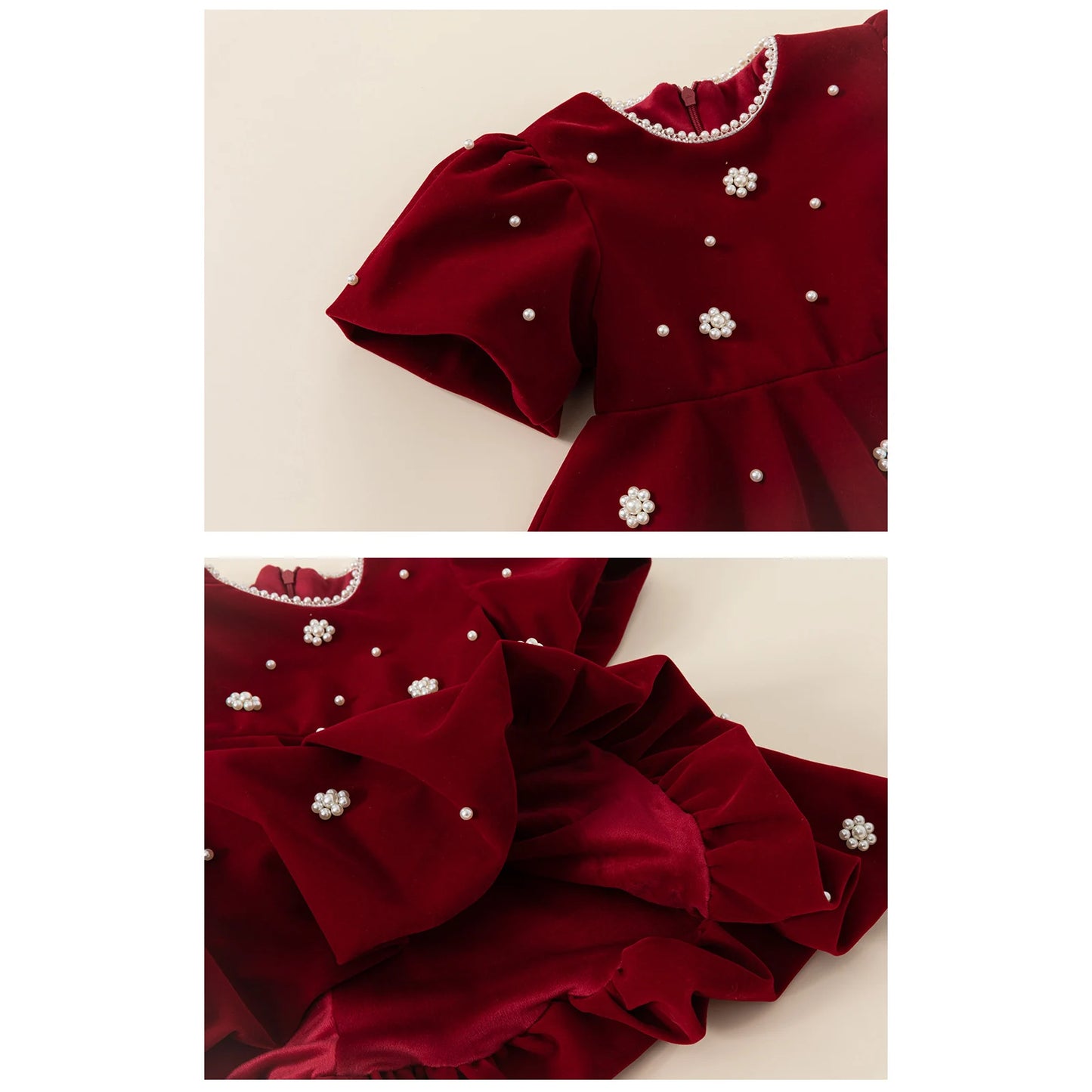 Girls Pearl Thick Warm Fleece Party Christmas Dresses Toddler Wear