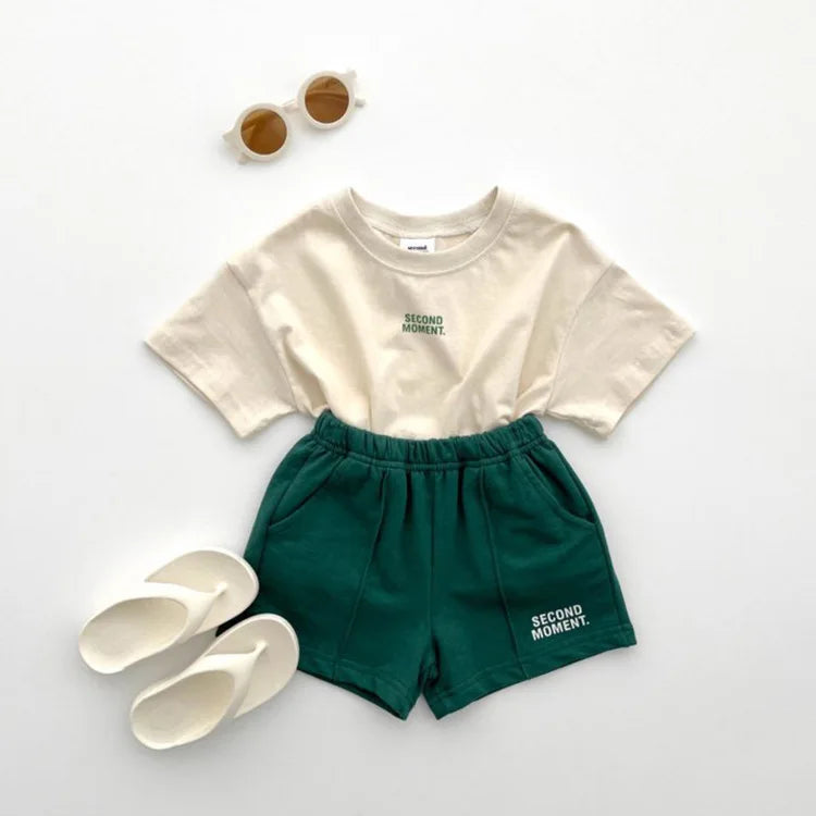Boy Girl Baby Letter Casual T-shirt Suit Children Cotton Short Sleeve Tops + Shorts
