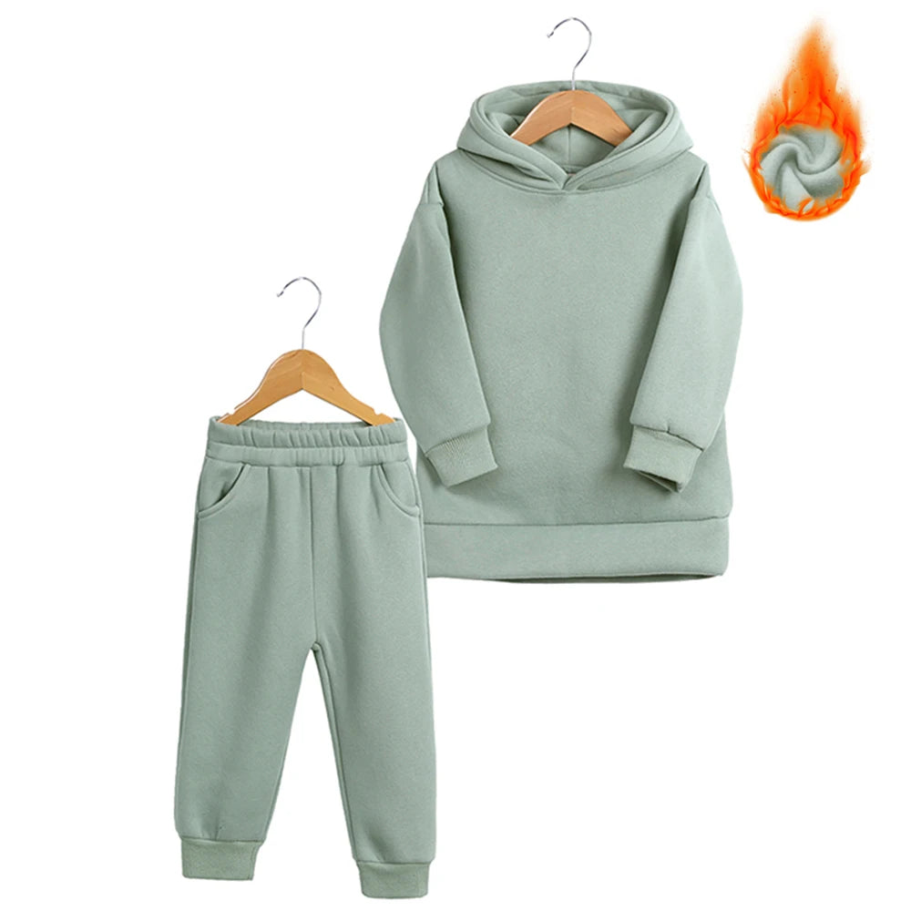 Fleece Tracksuit Clothes Solid Warm Winter Long Sleeve Sets Hoodies Sweatshirt