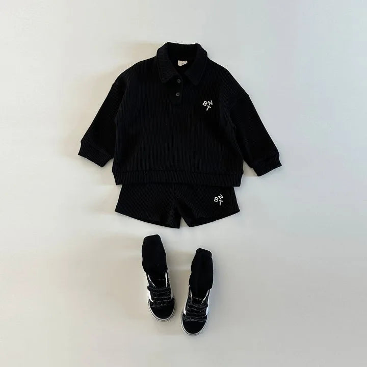 Children Boys/ Girls Letter Turn-down Collar Sweatshirts Casual Simple Tops+ Shorts