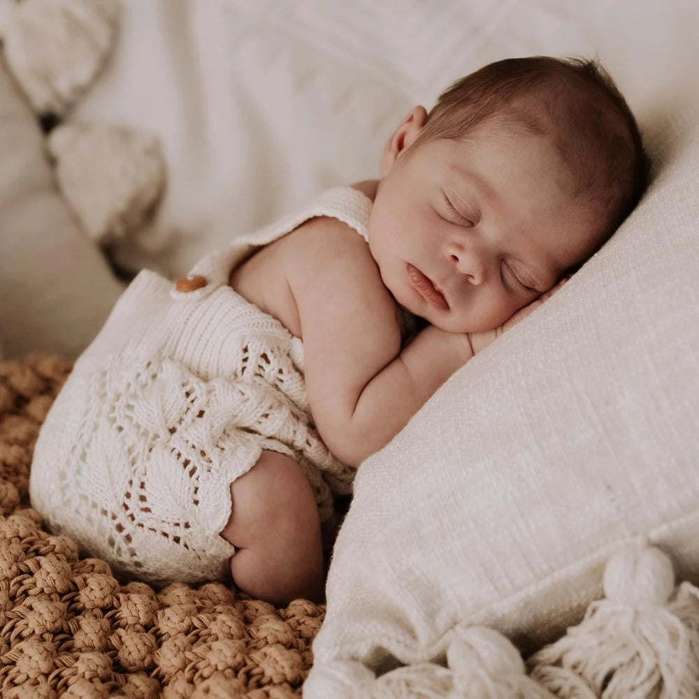 Cotton Material Hollow Out Knitting Infant Baby Girls Jumpsuit