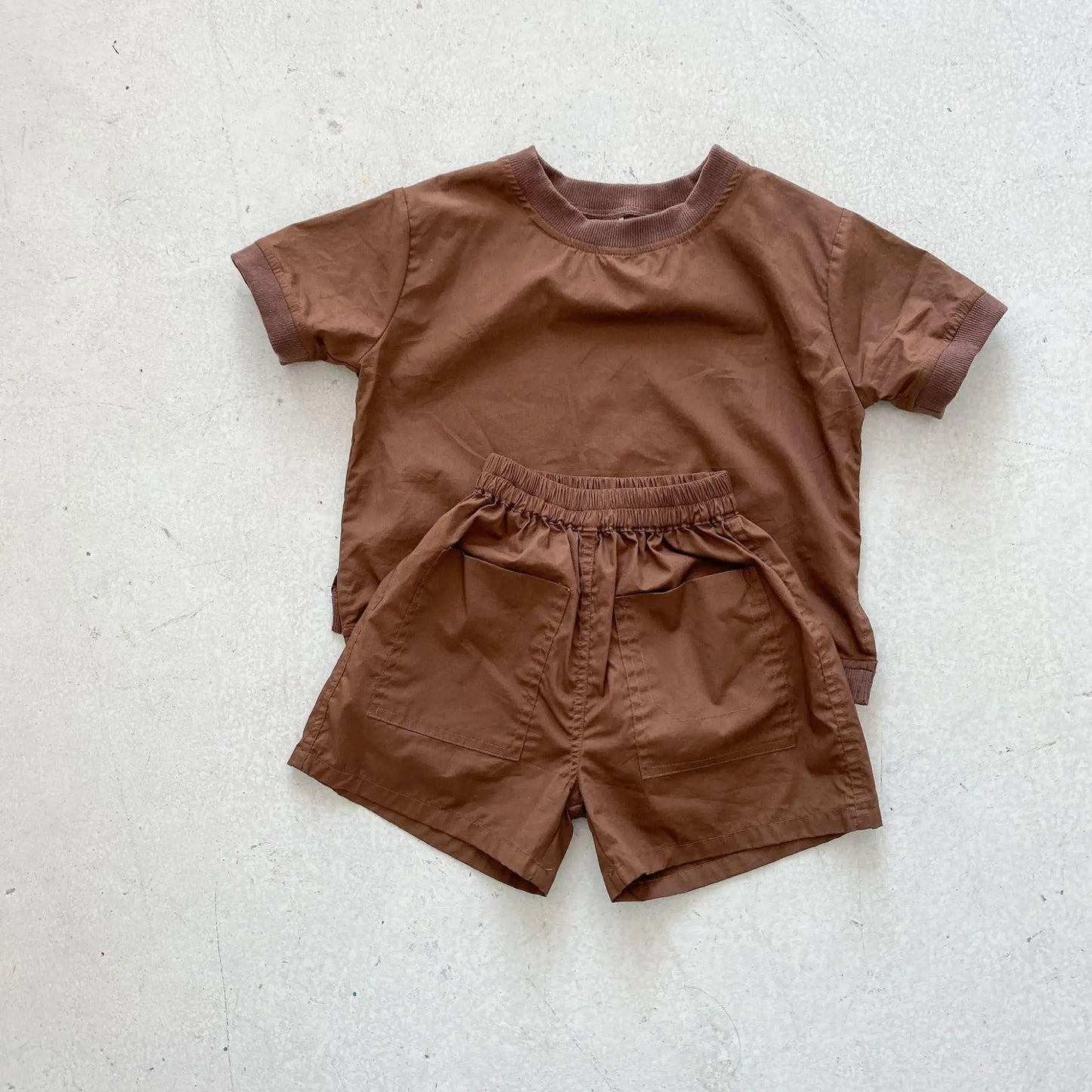 Baby Boy Solid Loose All -match Short Sleeves T-shirt And Girl Simple Comfortable Suit