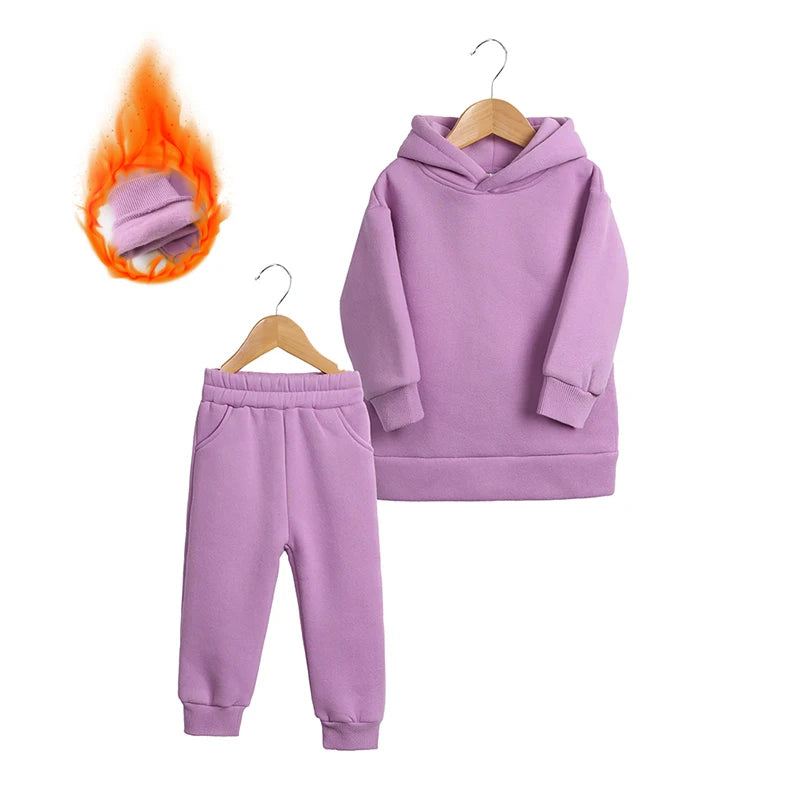 Fleece Tracksuit Clothes Solid Warm Winter Long Sleeve Sets Hoodies Sweatshirt