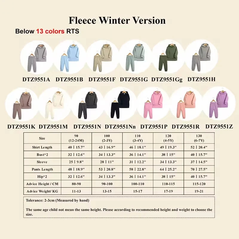 Fleece Tracksuit Clothes Solid Warm Winter Long Sleeve Sets Hoodies Sweatshirt
