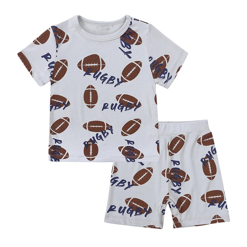 Kids Short Sleeved Suit Baby Boys Girls Clothes Bamboo Fiber Clothing Sets Full Print Sleepwear Costume For Children
