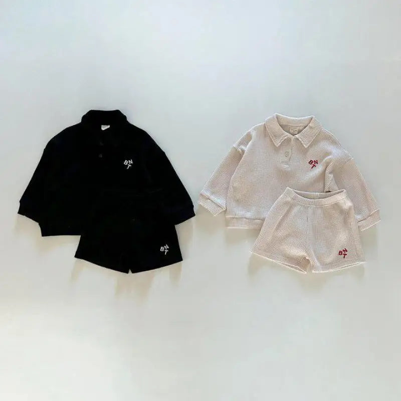 Children Boys/ Girls Letter Turn-down Collar Sweatshirts Casual Simple Tops+ Shorts