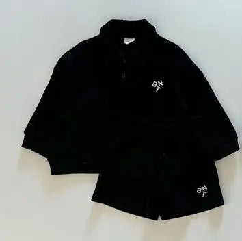 Children Boys/ Girls Letter Turn-down Collar Sweatshirts Casual Simple Tops+ Shorts
