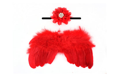 Baby Angel Wings Set Children's Photo Props Chiffon Flower Rhinestone Headband Feather Set