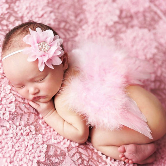 Baby Angel Wings Set Children's Photo Props Chiffon Flower Rhinestone Headband Feather Set