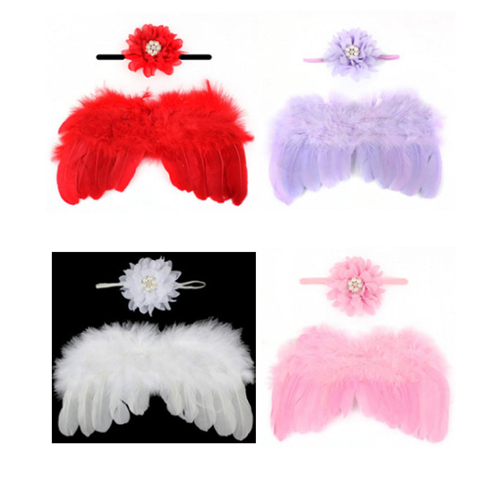 Baby Angel Wings Set Children's Photo Props Chiffon Flower Rhinestone Headband Feather Set