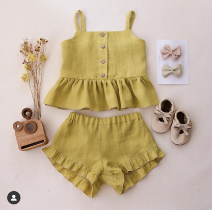 Ma Female Baby Suit Summer Sling Top Four-corner Ruffled Shorts Girls Two-piece Infant Clothing