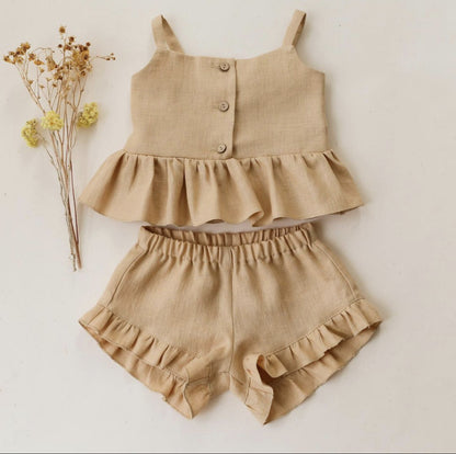 Ma Female Baby Suit Summer Sling Top Four-corner Ruffled Shorts Girls Two-piece Infant Clothing