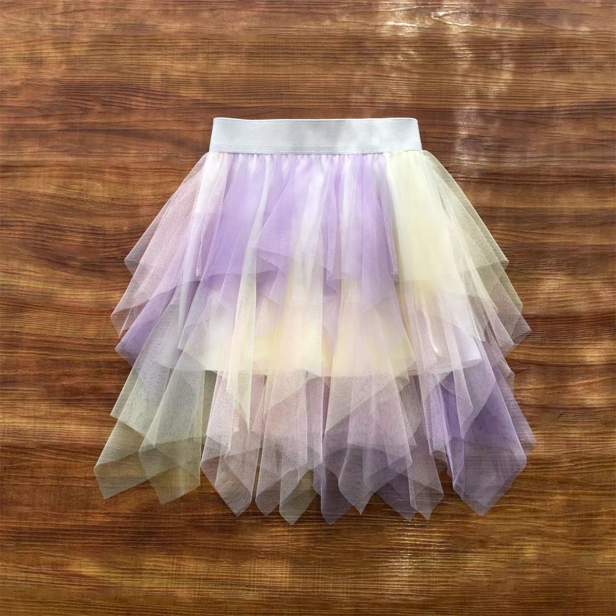 Girls' Cake Rainbow Puffy Irregular Mesh Skirt