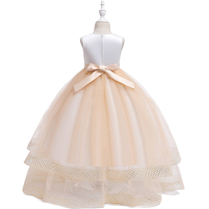 Children's Dress Birthday Girl Embroidered Net Yarn Long Skirt