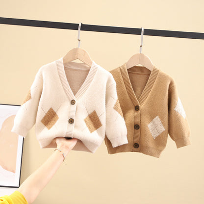 Children's cardigan crystal wool coat