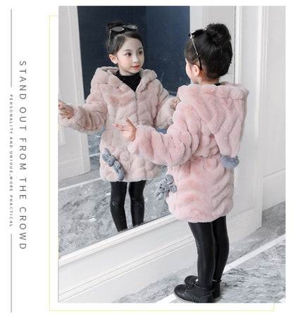 Girls' Coat Autumn And Winter Children's Fashionable Thickened Warm Korean Fashion Imitation Fur Top