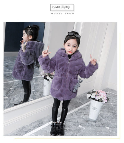 Girls' Coat Autumn And Winter Children's Fashionable Thickened Warm Korean Fashion Imitation Fur Top