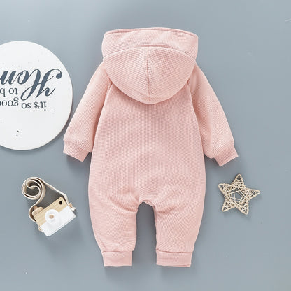 Baby Solid Color Hooded Long Sleeved Button Up Crawling Suit