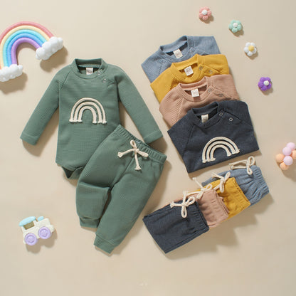 Winter Infant Toddler Five-color Rainbow Romper Two-piece Set