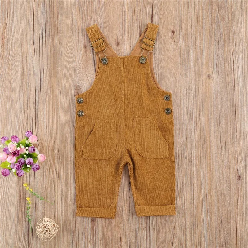 Children's Corduroy Sleeveless Solid Color Overalls