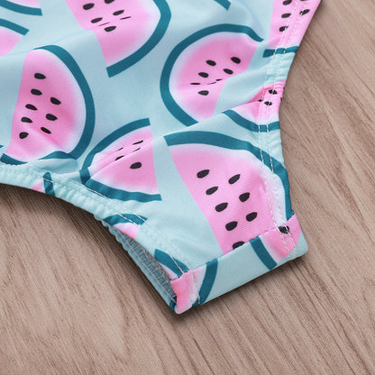 Watermelon Print Petal Lace Girl Swimsuit