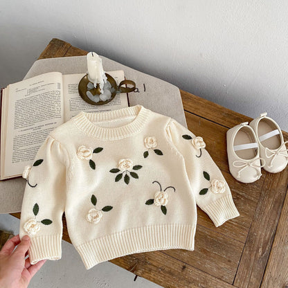 Baby Handmade Flower Embroidery Pullover Sweater Top