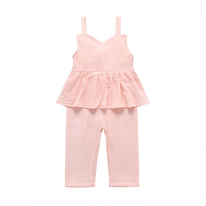 Girls summer cotton and linen overalls