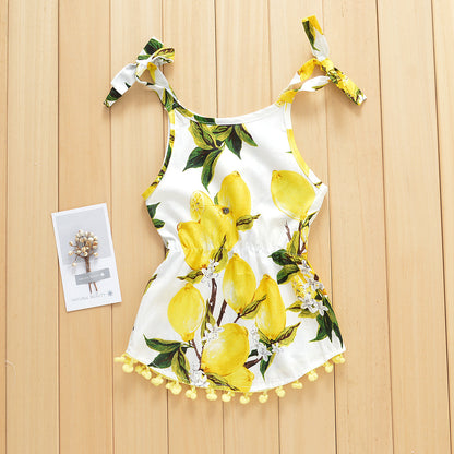 Lemon Printing Camisole Tassel Dress For Baby Girl