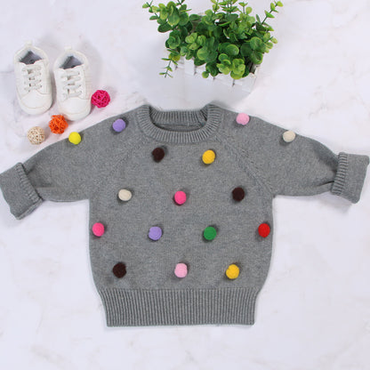 Cardigan Girls Winter Kids Sweater Balls Design Baby Knitted Cardigans Casual Toddler Boys Sweater Woolen Fleece Girls Sweater