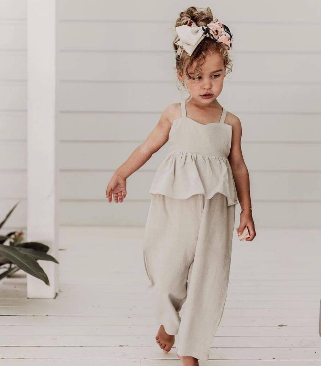 Girls summer cotton and linen overalls