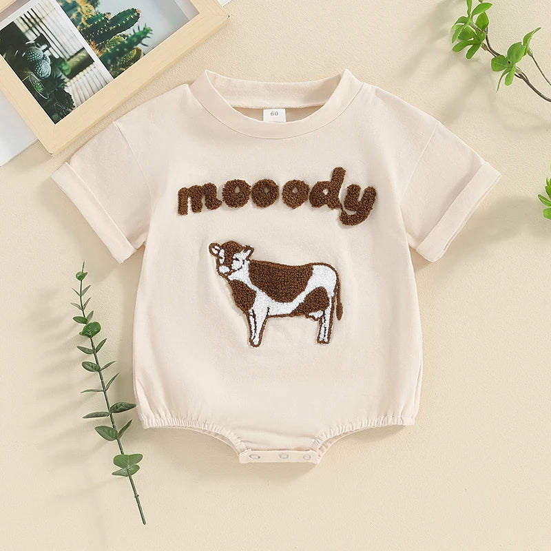 Children's Cow Element Embroidered Romper