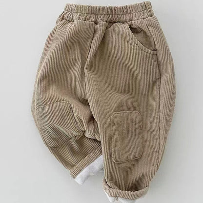 Korean Ins Corduroy Fleece-lined Patch Trousers