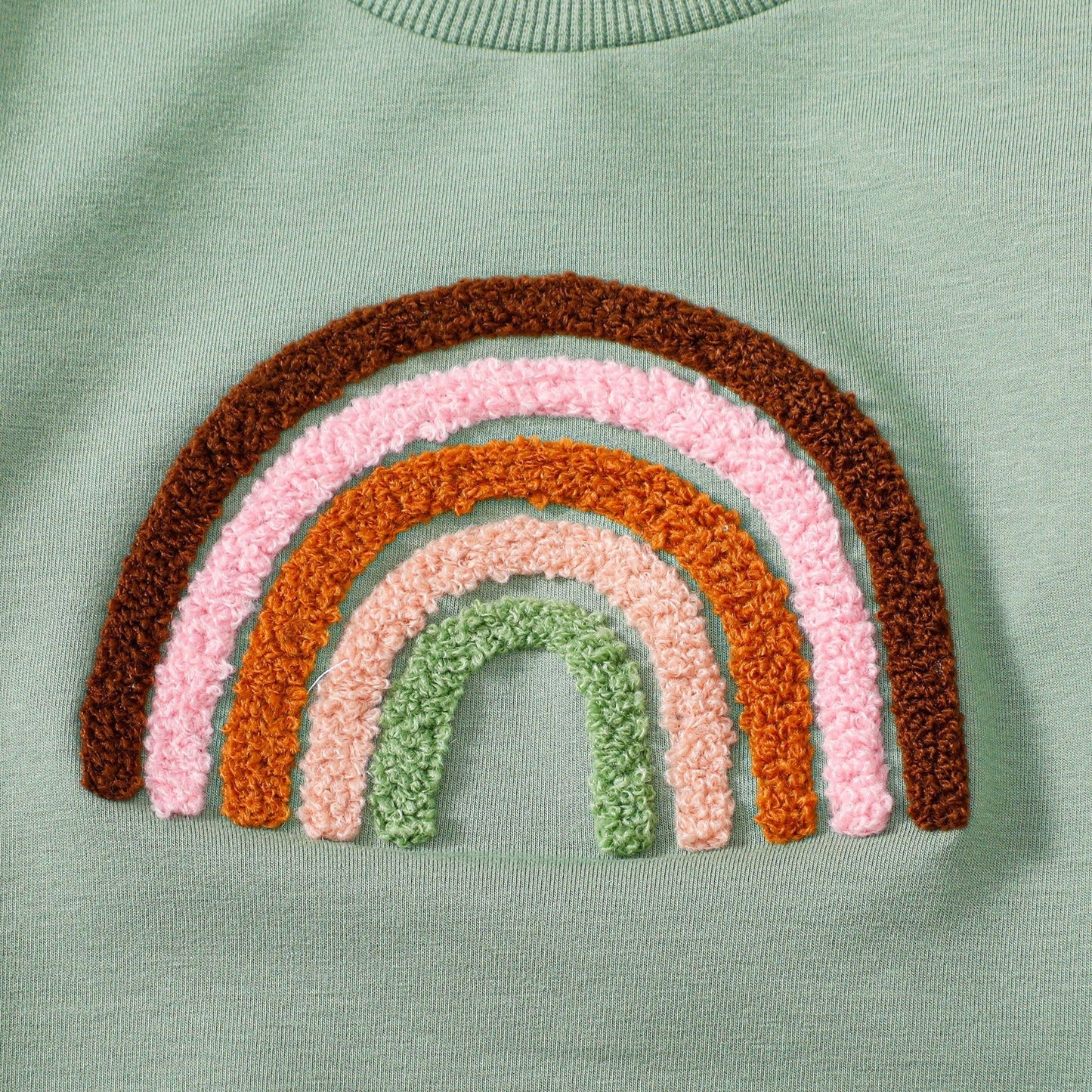 Children's Four-color Towel Embroidery Rainbow Long-sleeved Shirt Fake Drawstring Trousers Two-piece Set