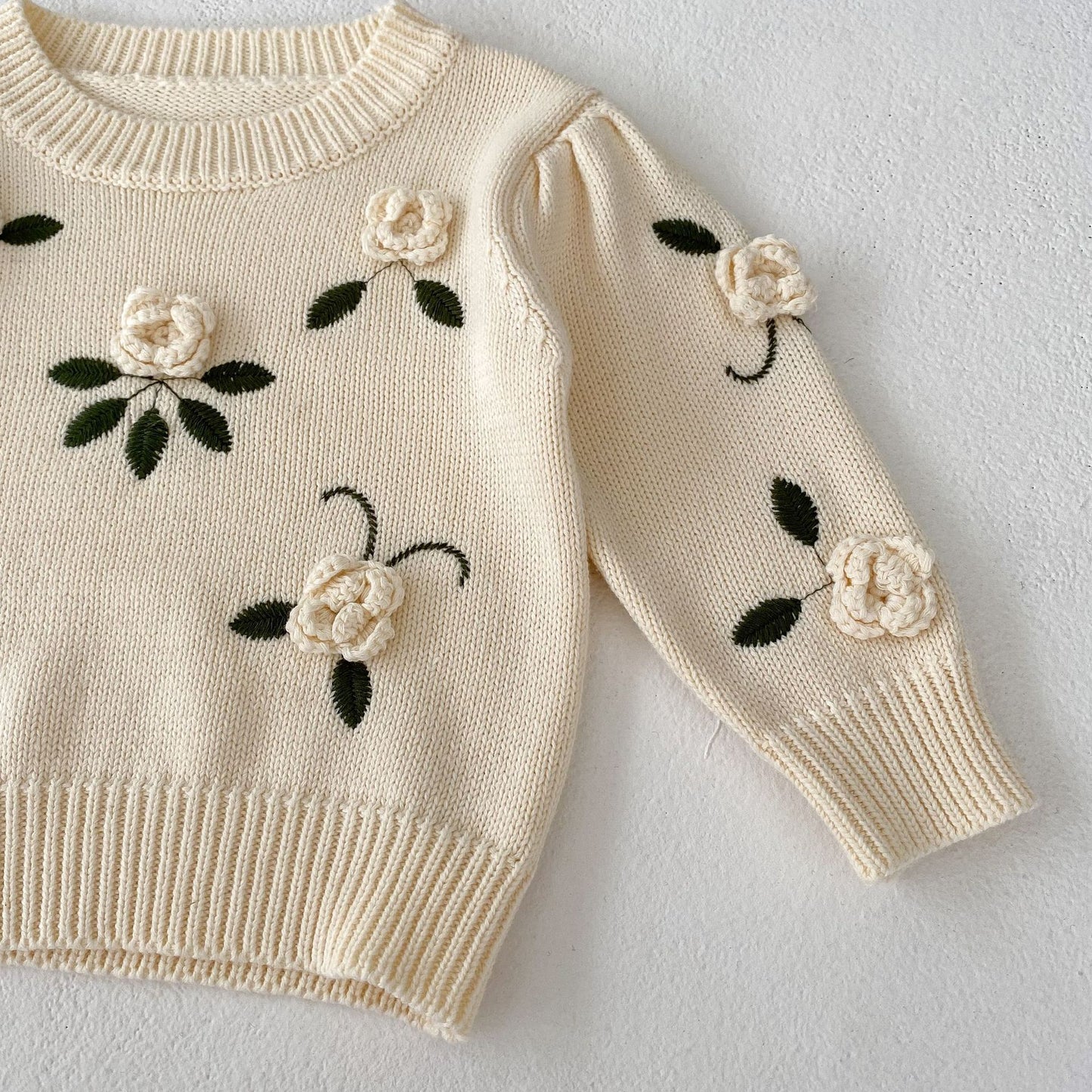 Baby Handmade Flower Embroidery Pullover Sweater Top